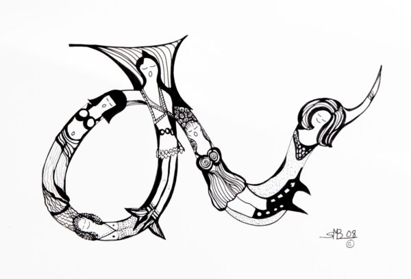 Trumpets 8x12inch Black Archival Ink 2008