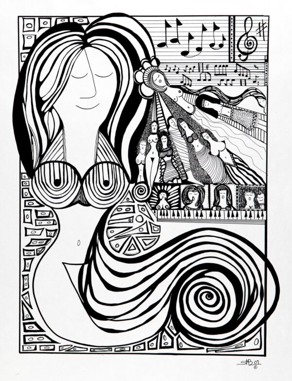 Music Lessons 18x23inch Black Archival Ink 2007