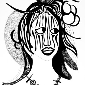 Tribal Woman 8x12inch Black Archival Ink 2008
