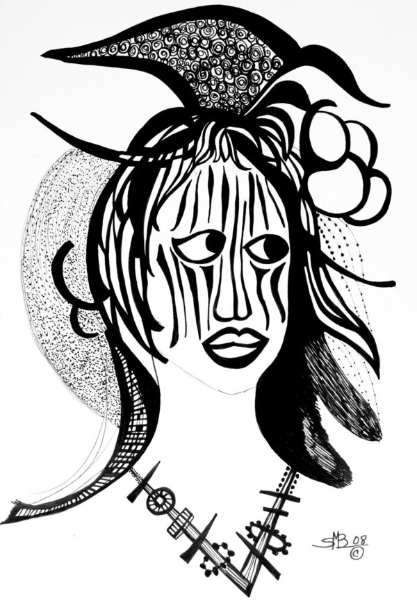 Tribal Woman 8x12inch Black Archival Ink 2008